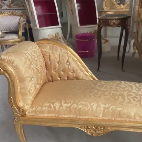 Bench French Louis Style Small Chaise Longue Gold Retro Baroque Style Ottoman for Home Decor Ottoman Footstool or Bench in Gold Finish