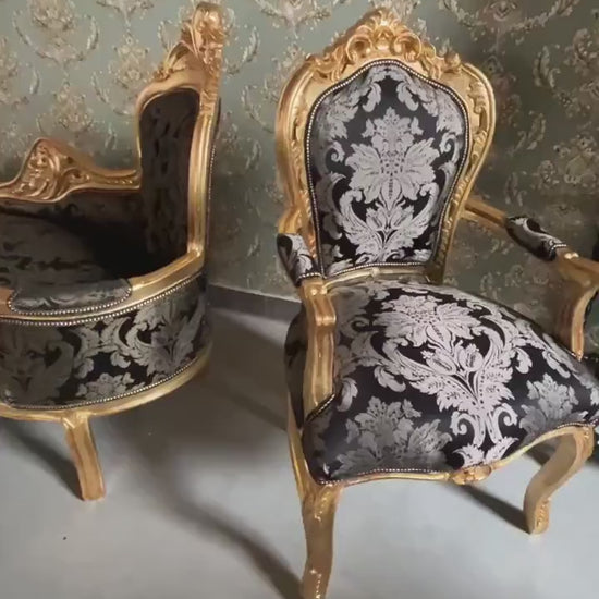 Armchair Black Gold French Louis Style Accent Chair Retro Antique Baroque Rococo Style Armchair in Gold Finish for Home Decor